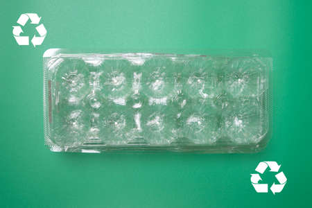 Plastic egg packaging with recycling icon
