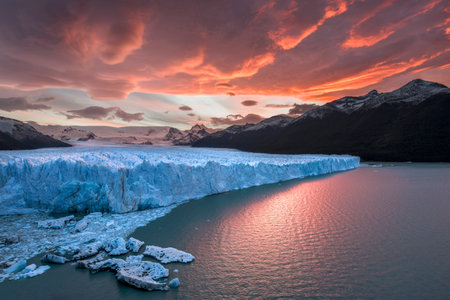 Sunset at Perito Moreno Glacier - Los Glaciares National Park Argentinaの写真素材