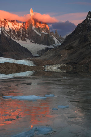 Cerro Torre Sunrise taken from Laguna Tower - Los Glaciares National Park - Argentinaの写真素材