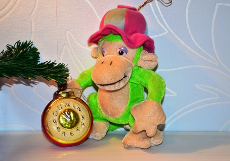 toy monkey with Christmas toys.の写真素材