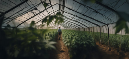 growing cannabis hemp by a farmer in a greenhouse.の素材