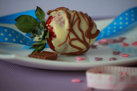 Chocolate strawberry with white and brown chocolateの写真素材
