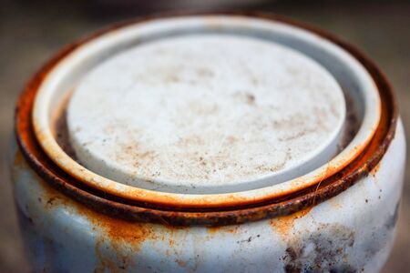 Old rusty box with paintの写真素材