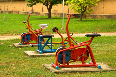 Exercise equipment in public parkの写真素材
