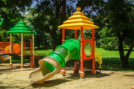 colorful playground in the parkの写真素材