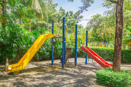 colorful playground in the parkの写真素材