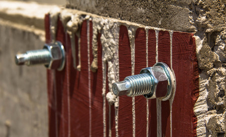 closeup bolt and steel plateの写真素材