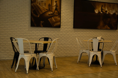Tables and chairs empty in canteen