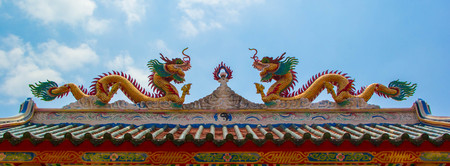 golden dragon on roof of chinese temple