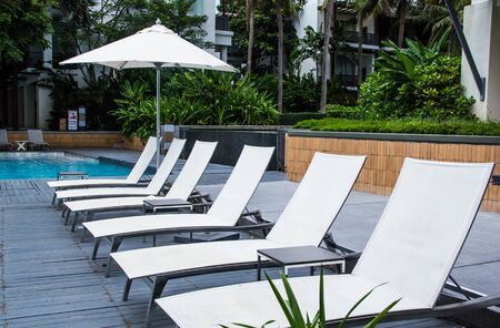 bed pool with outdoor swimming pool in hotel and resort for travel and vacation