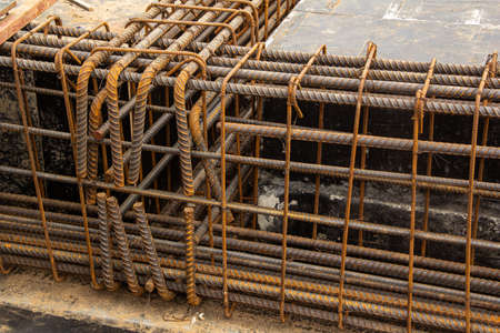 steel rebar for reinforced concrete at building construction site
