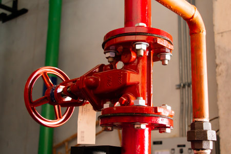 Industrial fire pump station for water sprinkler piping and fire alarm control systemの写真素材
