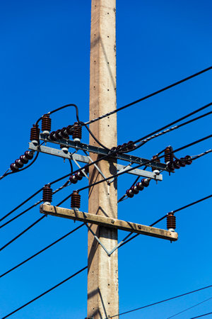 high voltage tower electric pole with sky