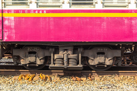 close - up of the train wheel on the railwayの写真素材