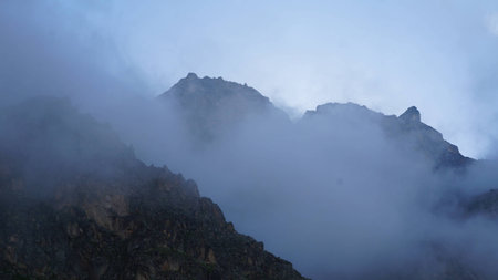 Early cloudy morning in the austere mountains.