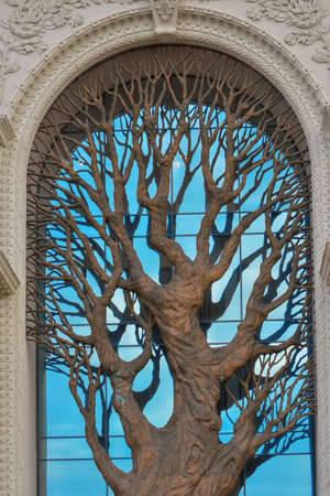 Kazan, Russia, September 16, 2020. Fragment of the Palace of Farmers - a large bronze tree in the arch. Ministry of Agricultureのeditorial素材