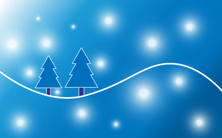 Two blue spruce on a blue gradient with highlights - vector christmas backgroundのイラスト素材