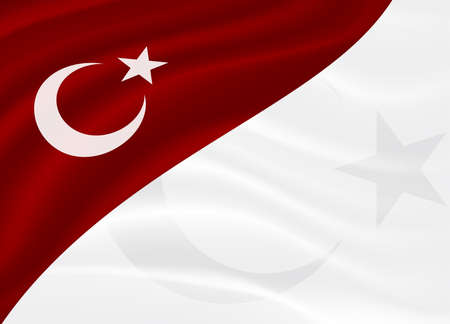 Template greeting card to a state holiday with Turkish national symbols. Vector flag with a star and crescent.のイラスト素材