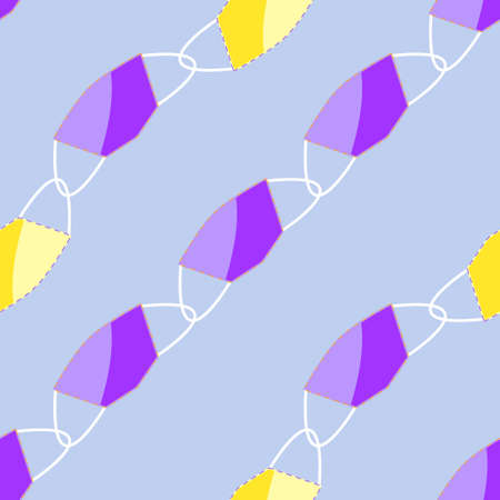 seamless pattern of yellow and lilac medical masks in flat styleの写真素材