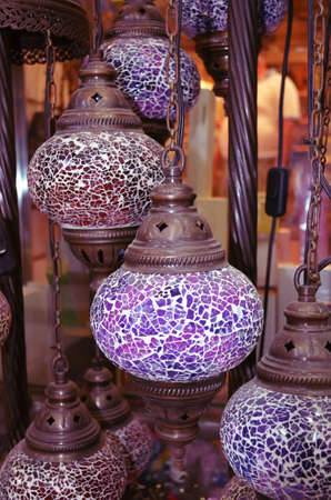 Turkish traditional colored glass craft lights. Grand market, Istanbulの写真素材