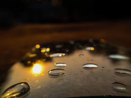 rain water in class and sunlight evening whetherの写真素材