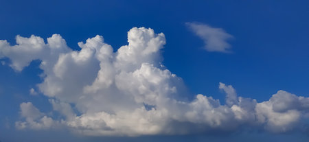 sky blue background image white clouds tree background image in indian village imageの写真素材