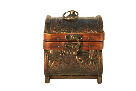 	Isolated antique wooden chest on white backgroundの写真素材