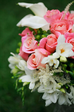 wedding bouquet flowers with colored flowersの写真素材