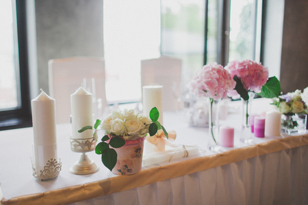 beautiful tables set for weddingの写真素材