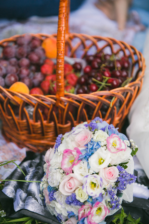 wedding bouquet flowers with colored flowersの写真素材