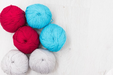 Colorful wool yarn ballsの写真素材