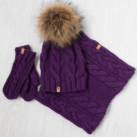 knit winter hat, scarf and nittensの写真素材