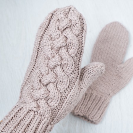 beauty hand knit mittensの写真素材