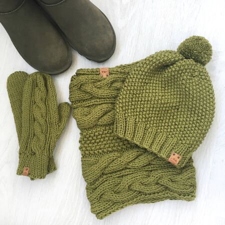 Winter womens outfit. Set of clothes and accessoriesの写真素材