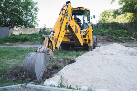 On construction site. Excavation, town.のeditorial素材