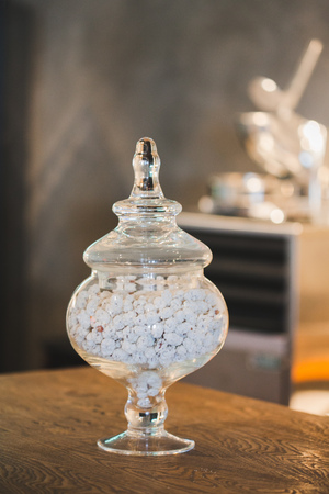 Crystal Vase. beautiful tables set for weddingの写真素材