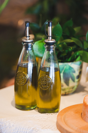 Olive oil on the serve tableの写真素材