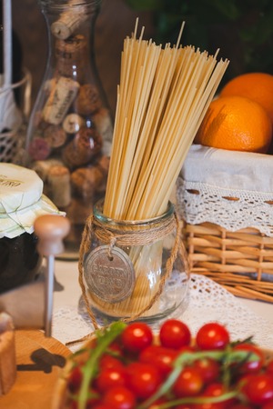 Fresh Delicious Italian Pasta Spaghetti with tomatoの写真素材