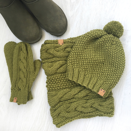 Winter womens outfit. Set of clothes and accessories on white backgroundの写真素材