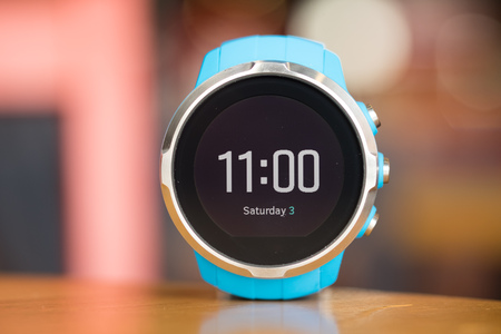 Close up of runner wearing sport smart watchの写真素材