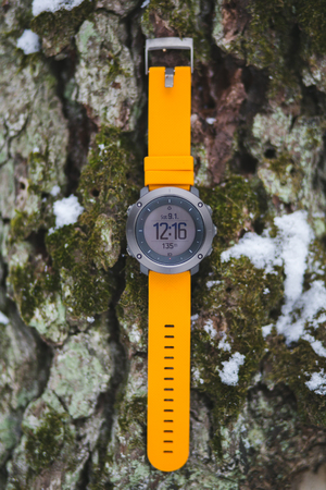 Close up of Fitness tracker runner wearing sport smart watchの写真素材