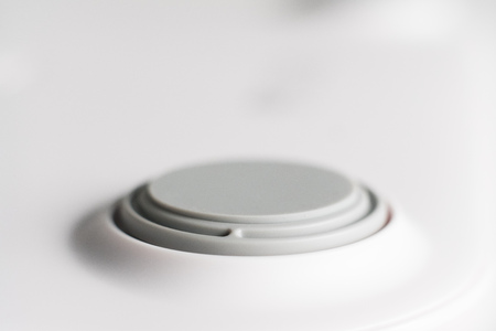 Black pin button. White blank badge pin broochの写真素材