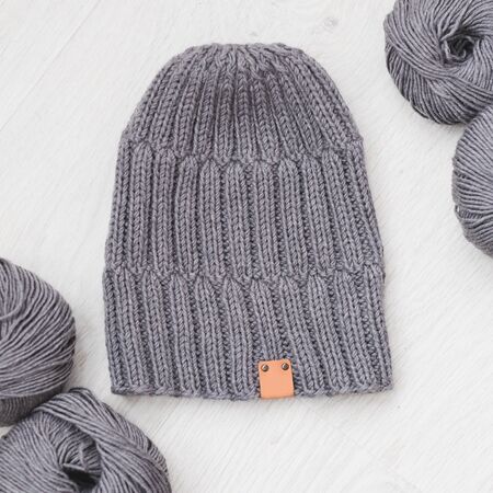 cute cozy knitted men hatの写真素材
