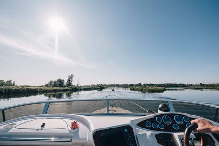 Sailing yacht control cockpit, wheel and implement.の写真素材