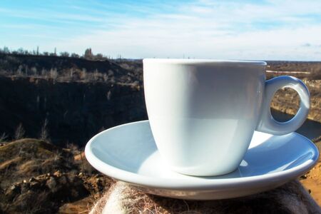 Chaska with coffee on a background of natureの写真素材