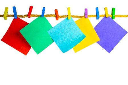 Rope with multi-colored slat and multi-colored stickers on a white isolated background