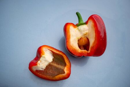 Red juicy bell pepper cutの写真素材
