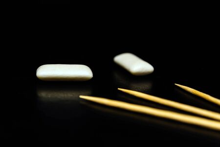 Dental and oral care products. Hygiene of teeth and oral cavity. Black background