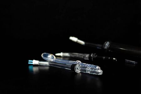 Dental and oral care products. Hygiene of teeth and oral cavity. Black background