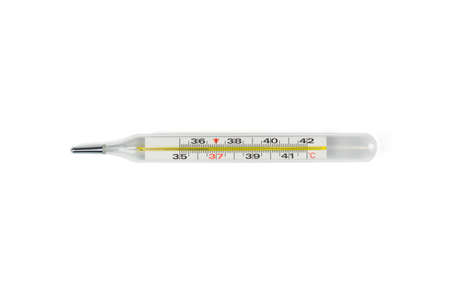 Isolated medical thermometer on a white background, temperature 36.6. Mercury thermometer, normal...